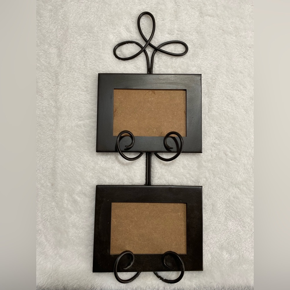 Scroll Wrought Iron Double Picture Frame – Wall Hanging Black Metal no glass